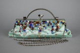 Vintage Colorful Hand Beaded Frame Handbag with Optional Shoulder Length Chain