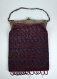 Antique Red & Blue Beaded Frame Handbag with Fringe