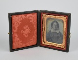 19th C. Antique Tin Type in Case of Victorian Lady