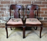 Pair of Mahogany Side Chairs with Needlepoint Seats