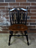Hitchcock Style Hand Stenciled Black Painted Chair with Arrows & Flower