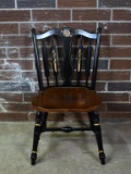 Hitchcock Style Hand Stenciled Black Painted Chair with Arrows & Flower