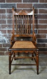 Antique Oak Spindle Back Chair with Caned Seat