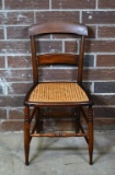 Antique Wooden Side Chair with Caned Seat