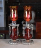 Vintage Pair of 15” H Cranberry Glass Lamps