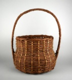 Vintage Woven Vine Basket with Handle, Signed