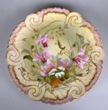 Antique Hand Painted Limoges AK (Klingenberg) Co Platter with Pink Orchids, France Circa 1900-1910