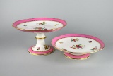 Pair of Graduated Pink & White China Tazzas with Scattered Flowers Pattern