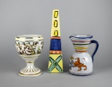 Lot of Three Porcelain Pieces: R. Capodimonte Cup, Talavera Spain Pitcher, Signed Wall Pocket
