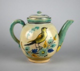 Hand Painted Earthenware Teapot with Bird & Floral Design