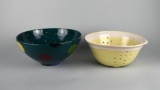 Lot of Two Hand Thrown Kitchen Vessels: Signed Bowl & Colander