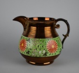 Antique Lusterware Pitcher with Red/Orange Flowers