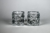 Vintage Pair Glass Ice Cube Votive Candle Holders