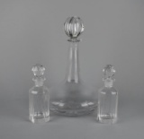 Lot of Three Glass Decanters with Stoppers: Orrefors Decanter & Pair of Vanity Bottles