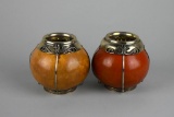 Pair of Silver  Mounted Yerba Mate Gourd Tea Cups