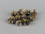 Set of Ten Silver Plate Apple Place Card Holders with Gilt Stems & Leaves