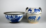 Two Blue & White Asian Bowls