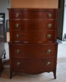 Vintage Federal Style Five Drawer Bowfront Mahogany Chest on Chest