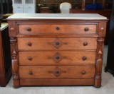 Antique 19th C. Walnut and White Marble Top Four Drawer Dresser