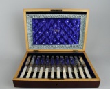 Antique Walker & Hall Silver Plate & MOP Handle Fruit Knife & Fork Set, 24 Pieces with Storage Box