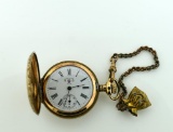 Antique Excelsior Watch Co. Hunter Case Pocket Watch with 33 mm Dial & Money Bag Fob, Gold Filled