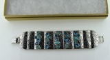 Vintage Brighton Jeweled Silver Wide Link Bracelet, 7.25” L