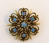 Vintage 14K Gold and Genuine Opal Pendant Brooch, 1”