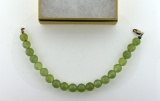 Vintage Jade Bead Bracelet, Sterling Clasp, 8.75” L