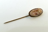 Vintage 14K Gold Stick Pin with Carved Shell Cameo Head, 2.75” L