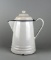 Antique 11” White Graniteware Coffee Pot with Blue Rim