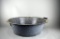 Antique 19” Diam. Light Blue Speckled Wash Pan with Handle & Wide Rim