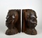 Pair of Old Heavy Carved Dark Exotic Wood African Head Bookends