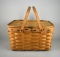 Vintage Woven Splint Two-Pie Picnic Basket with Handles by West Rindge Baskets, Rindge, NH