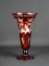 Bohemian Ruby Red Cut to Clear Glass Footed Vase