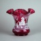 Fenton Ltd Ed (#1300/2000) Hand Painted Mary Gregory Cranberry Glass Vase, Signed Kelley
