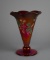 Fenton Hand Painted Ruby Red & Amber Vase, Signed by Artist