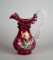 Fenton Hand Painted “Country Cranberry” 6.25” Pitcher with Double Crimped Edge, Signed V. Adkins