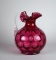 Fenton Cranberry Optic 6.5” Glass Pitcher I with Clear Handle