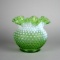 Fenton Green Opalescent Hobnail Glass Bowl  with Double Crimped Rim