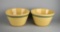 Pair of Vintage Watt Pottery Yellow Ware Green Banded #8 Oven Ware Serving Bowls