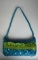 Turquoise/Blue & Lime Zipper Top Beaded Handbag with Beaded Shoulder Strap