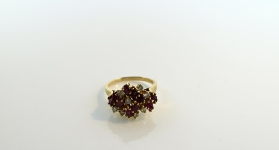 14K Gold with Diamond and Natural Ruby Ring, Size 8.25