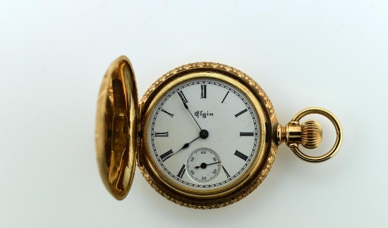 Antique Elgin Pocket Watch with Ornate 14K Solid Gold Case