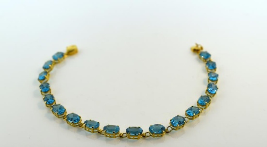 14K Gold and 20 Carat Blue Topaz 7.5” Link Bracelet