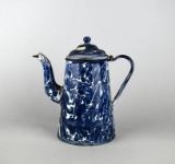 Antique 9” Blue Marbled Pattern Graniteware Coffee Pot