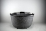 Vintage Mottled Gray Graniteware Pail with Handle, Wire Bail, & Small Spout