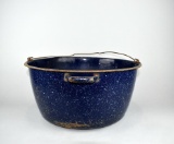 Antique Blue Speckled Graniteware Pail with Handle & Wire Bail