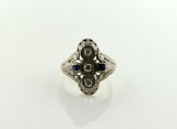 Antique Art Deco Estate Diamond, Sapphire, Platinum and 20K Gold Ring, Size 7.5