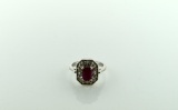 14K White Gold with Natural Ruby and Diamonds Ring, Size 7.5