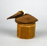 Vintage Hand Carved & Painted Pelican Mounted on Wooden Base, Signed